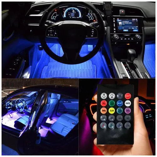 Универсальная светодиодная RGB led подсветка салона с микрофоном для автомобиля